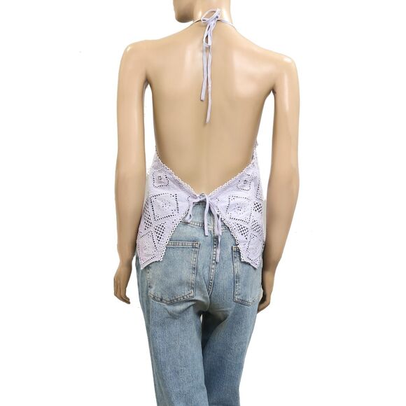 Free People Hankie Halter Tank Top Floral Eyelet Embroidered Cotton S NWD 279122 - Picture 7 of 9